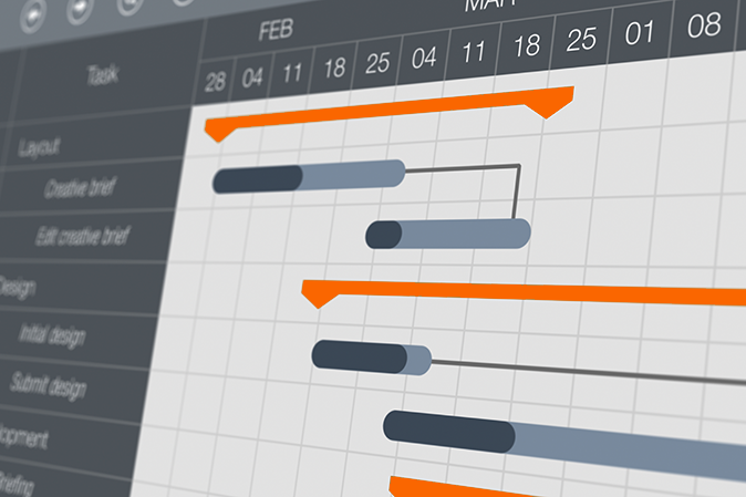 closeup view of a project management gantt chart (3d render)